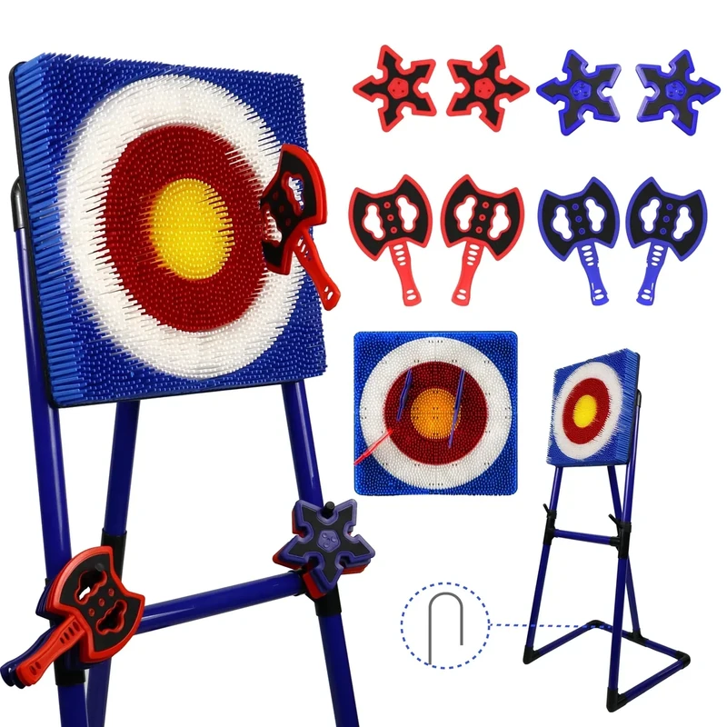BunnyBoo Axe Toss Bristles Target Safe Indoor/Outdoor Play Set for Adults/Kids with 4 Axes and 4 Darts, Sturdy and Lightweight Design for Backyard, Camping, Party, Team Building