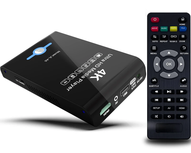 4K Ultra HD Media Player & HDD Enclosure 2-in-1,Digital Signage, Play H.265/HEVC H.264/AVC MP4 MKV Videos,MP3 Music,JPG Photos,Auto Playback and Resume,Supports HDDs,USB/SD Card,4k HDMI,Analog AV.