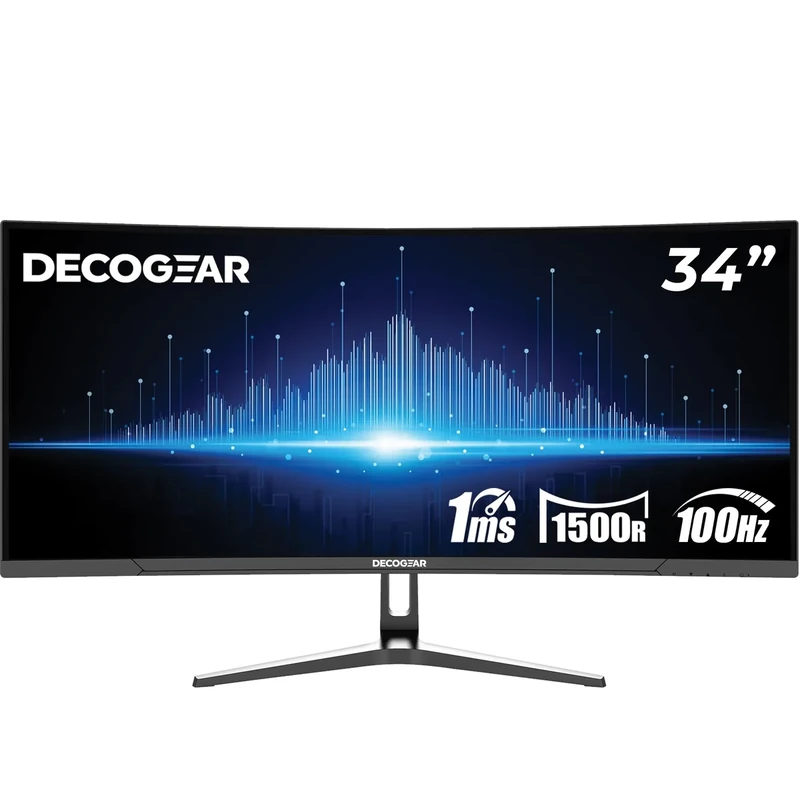 Deco Gear 34-Inch Business Curved Super UltraWide WQHD Monitor 3440 × 1440 R1500 100Hz 1ms 100% sRGB HDR 2× DisplayPort 2× HDMI Tilt Adjustable PIP/PBP Low Blue Light, American Seller