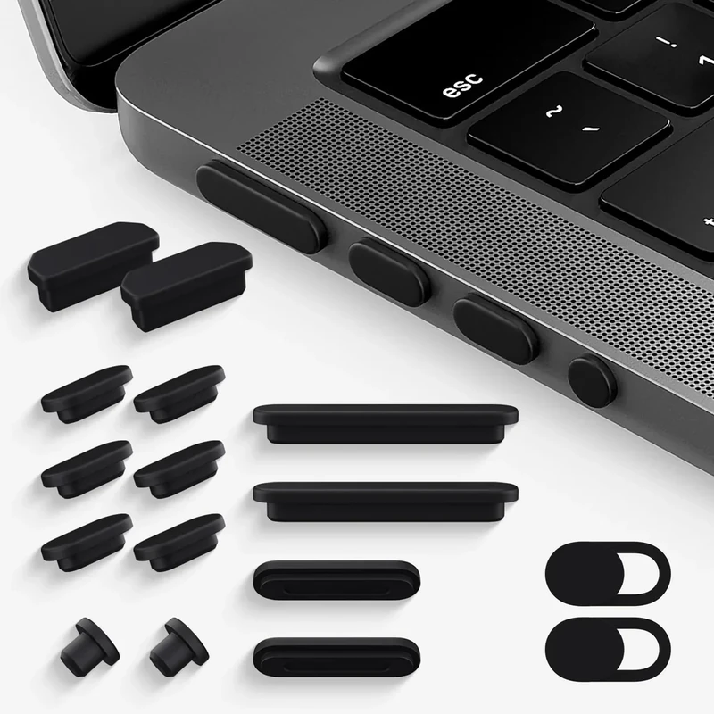 CaseBuy MacBook Pro Accessories, 14 Pack Dust Plug Covers for 2025-2021 MacBook Pro 14/16 inch M5 M4 M3 M2 M1 Pro/Max, Dust Plug for HDMI, Thunderbolt, SDXC, Magsafe, Headphone & 2PCS Webcam Cover