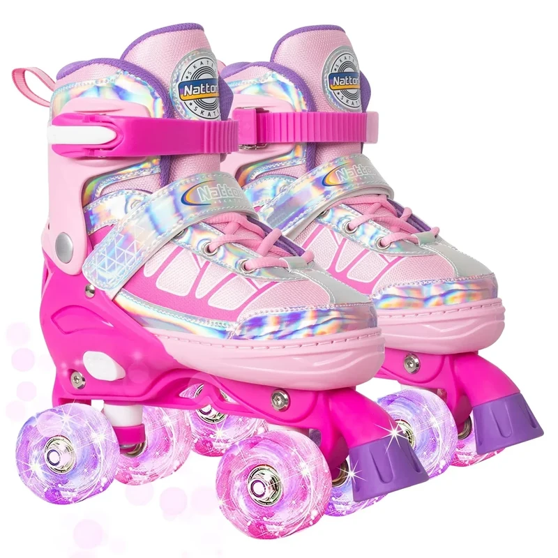 Nattork Roller Skates for Kids Boys Girls, 4 Size Adjustable Rollerskates with Light Up Wheels for Children Beginners for Outdoor Indoor