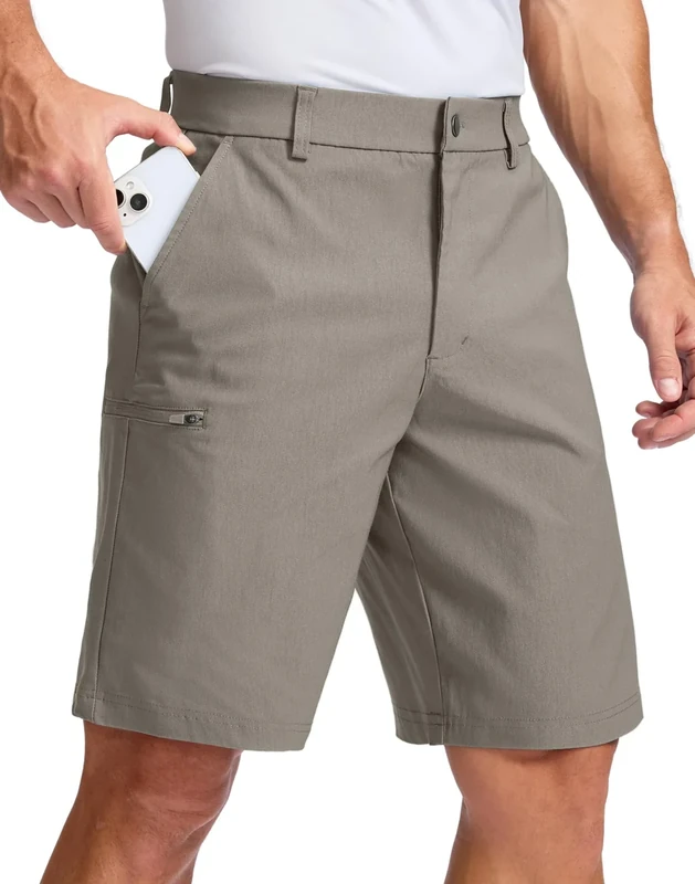 Pudolla Men's Casual Shorts 7/9 Inch Golf Shorts Stretch Dress Work Shorts for Men with 4 Pockets Quick Dry Lightweight(Carbon Dust-9"-30)