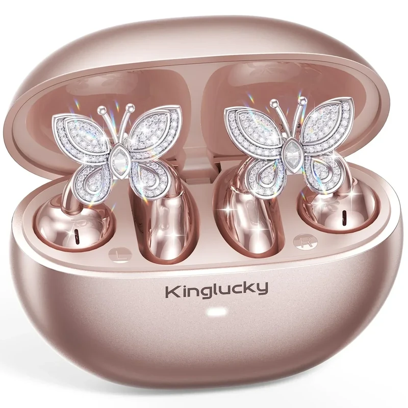 Kinglucky ClipFree Headphones with Crystal Earrings - 50H Bluetooth 6.0