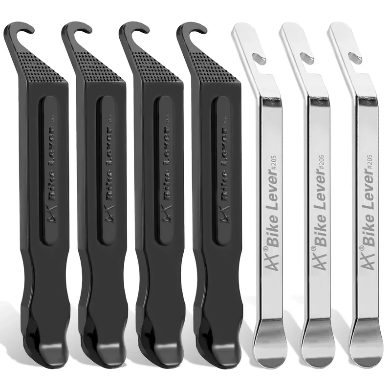 Tragoods Bike Tire Levers - Ultra Strong PC Plastic Bicycle Tire Removal Changing Tool and Stainless Steel Levers for Road or Mountain Bike Tires - Set of 7