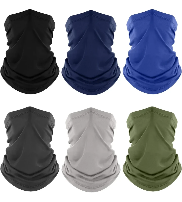 Fuinloth Neck Gaiter, 6 Pack Face Mask Bandana Fishing Cooling Sun Protection Scarf for Men Women Black+Blue+Green+Gray+Light Gray+Navy