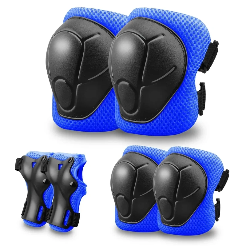 Kids Protective Gear Set Knee Pads for Kids 3-14 Years Toddler Knee and Elbow Pads with Wrist Guards 3 in 1 for Skating Cycling Bike,Biking, Roller Skates, Scooters (Blue, M(8-14Years))