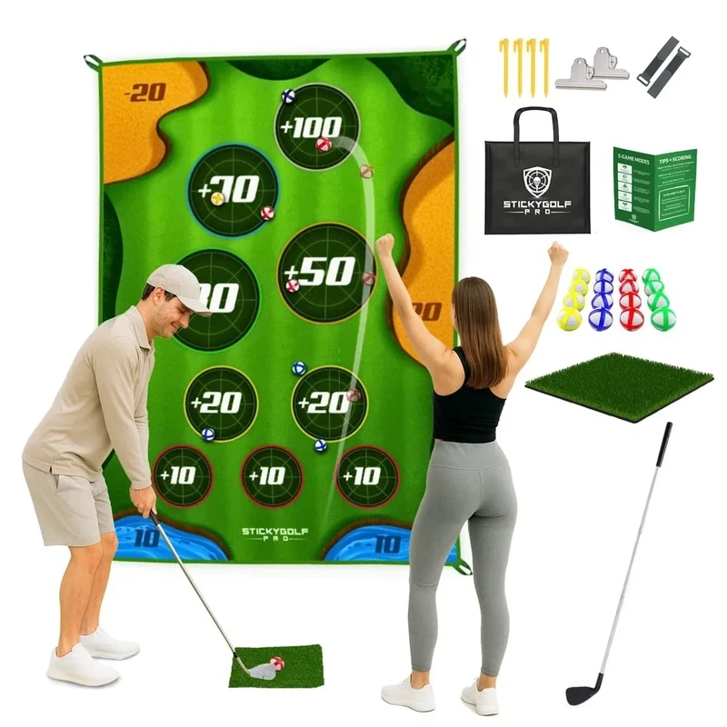 Golf Game for Adults Outdoor Indoor - Backyard Chipping Set with Sticky Balls - Family Entertainment Multi-Player Action - Friend and Party Activity - Gift for Golfers (with Club)