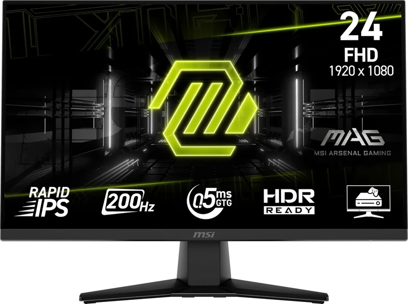 msi MAG 242F 24-inch 1920 x 1080 (FHD) Gaming Monitor, 200Hz, Adaptive Sync, HDMI, DisplayPort, VESA Mountable, Tilt, Height Adjustable, Speaker, 0.5ms, Black