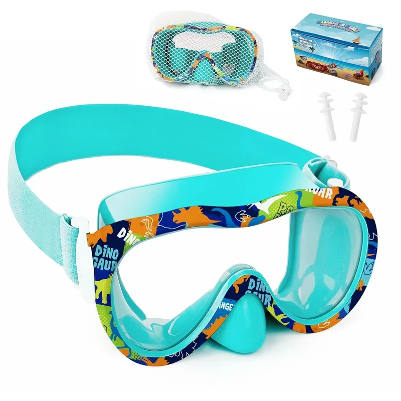 Kids Swim Goggles, Anti-Leak Snork Mask Diving Mask with Nose Cover & Elastic Fabric Strap, UV Protection Swimming Goggles with Mesh Bag & Ear Plugs for Kids Boys Girls