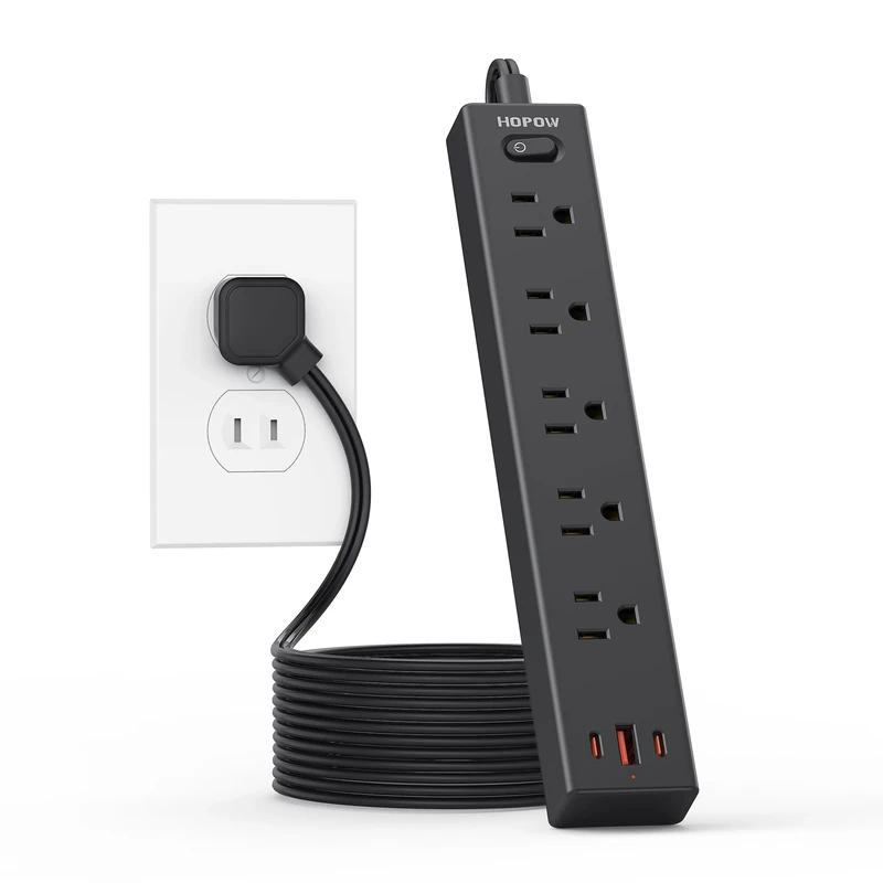 HOPOW 2 Prong Power Strip, 2 to 3 Prong Outlet Adapter with Polarized Plug, 1700J Surge Protector, 6ft Two Prong Extension Cord, 5 AC Outlets & 3 USB(5V 3.4A Max), Wall Mount for Non-Grounded Outlet