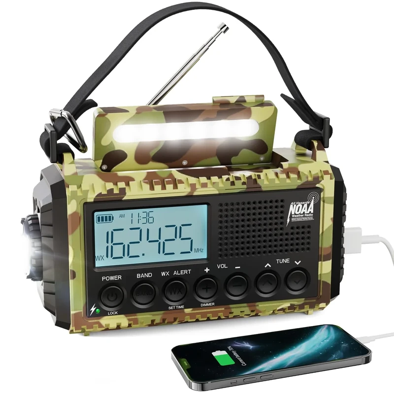 Raynic 12000mAh Weather Radio - NOAA Alert, Flashlight, Phone Charger