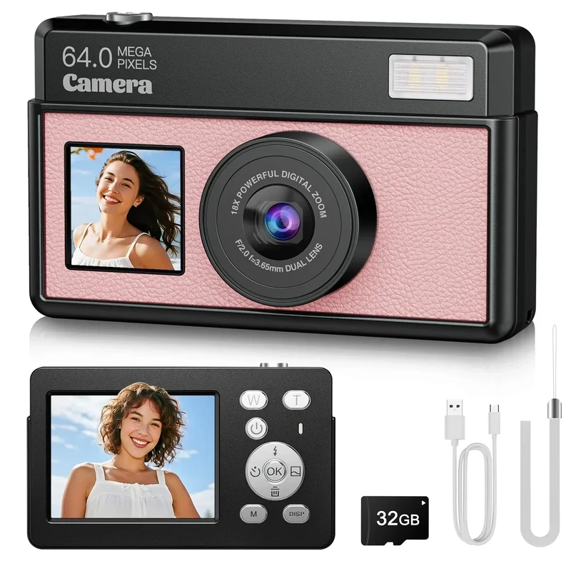 4K UHD Digital Camera for Photography and Video, 64MP Kids Camera, Point and Shoot Digital Vlogging Cameras with 32GB SD Card, Christmas and Birthday Gifts for Beginners Teen Girls Boys