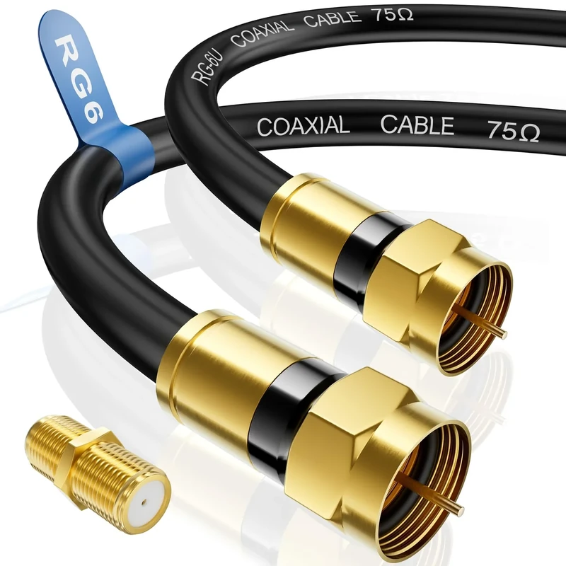 Nixsto RG6 10ft Coax Cable with Gold F-Type Connector & Extender- HDTV