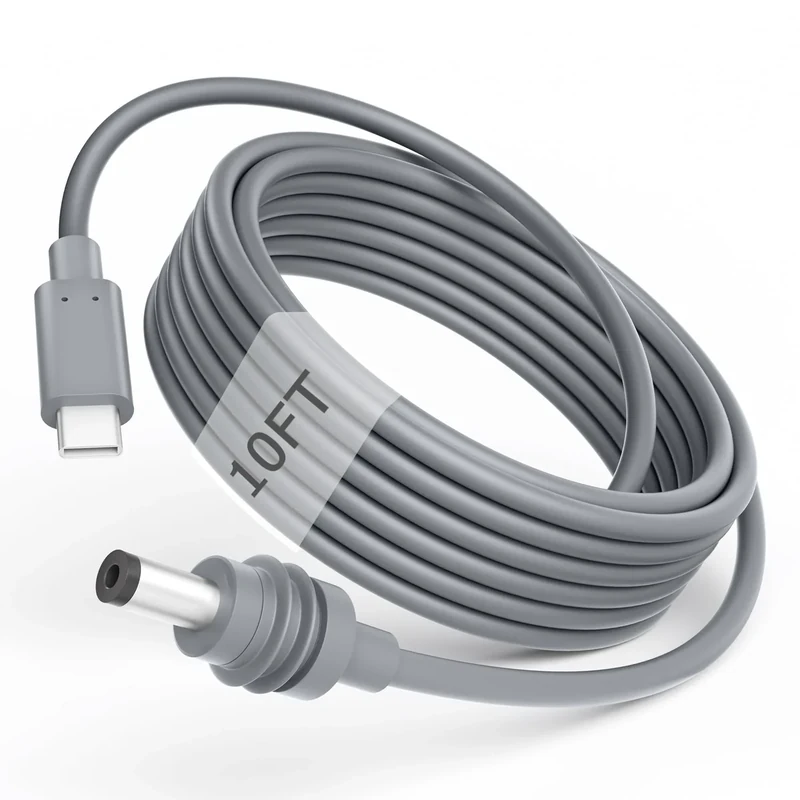 Starlink Mini Cable 10FT Starlink Mini USB C to DC Power Cable 18AWG PD 100W Input USB Type C to Barrel Power Cord 5.5 * 2.1mm Compatible with Power Bank 100W+ PD Source Waterproof Gray 10FT/3M