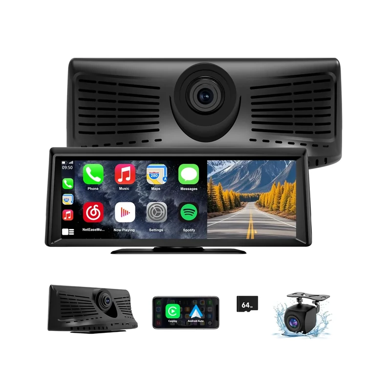 Apenet 8.1" CarPlay & Auto - 2K Dash Cam, 1080P Backup, Voice, GPS
