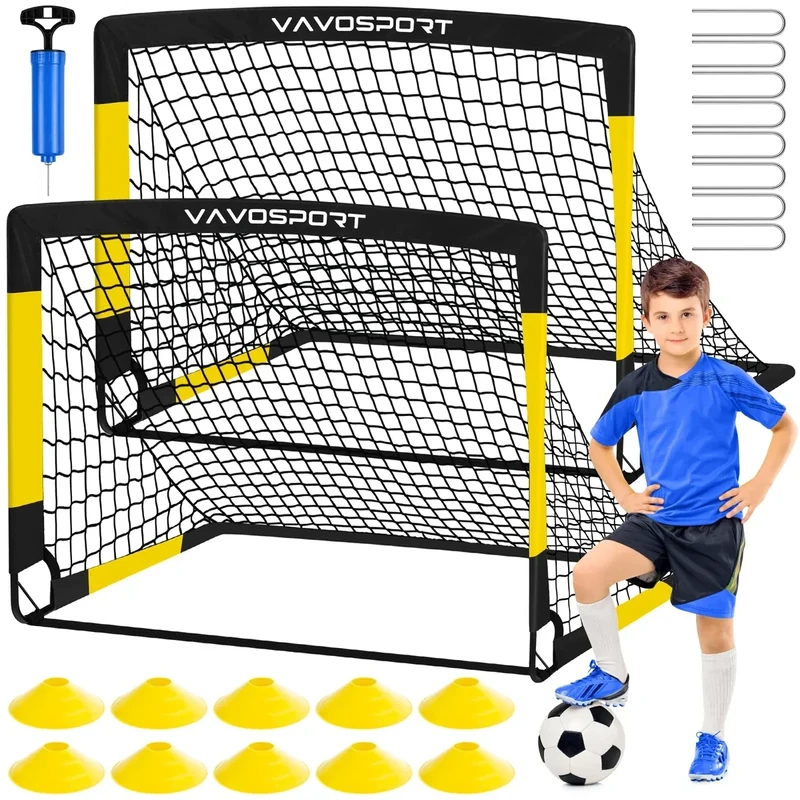 Kids Soccer Goals for Backyard Set, 2 of 4x3ft Soccer nets Portable Soccer Goal, Pop Up Mini Toddler Soccer net Training Equipment & Ball with Cones for Ages 3-14, Outdoor Games Play Gifts for Youth