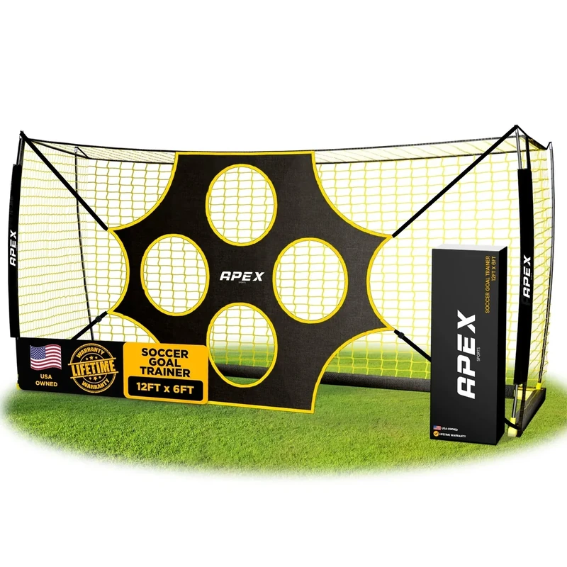 Apex Sports 12x6 FT Soccer Goal with Precision Target – Portable Soccer Net with Removable 10-Hole Target, Portable Design, Quick Setup, Ground Stakes & Collapsible Frame for Indoor/Outdoor Training