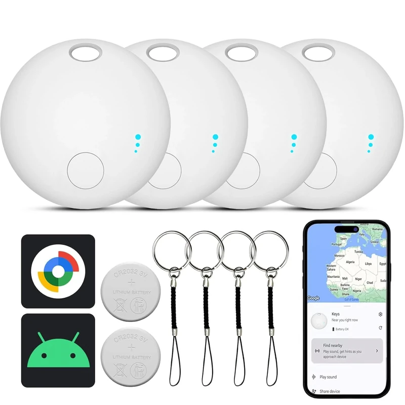 Smart Tags-4 Pack Android, Air Tracker Tags for Android, Bluetooth Smart Tags for Android, Luggage Tracker Works with Google's Find Hub App, Key Finders Item Locator for Keys, Wallets, Suitcases