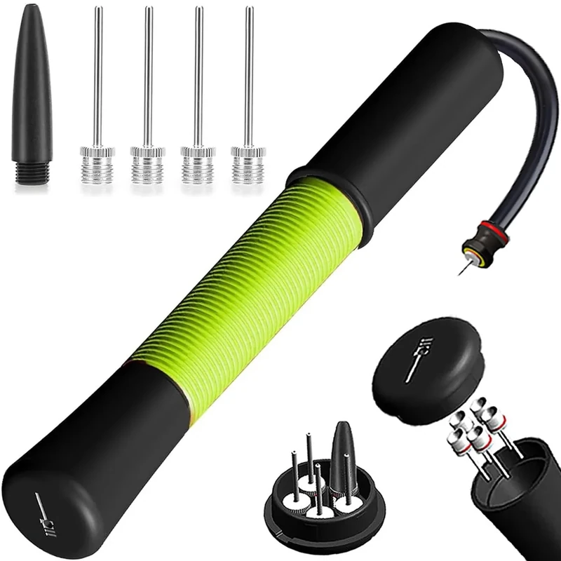 Ball Pump with Needle Storage(Never Lose Pin) Basketball Pump with 5 Needles and Extendable Cable, Soccer Football Pumps, Volleyball Pump Rugby Ball Inflator - Great for All Balls - 1&2 Pack Available