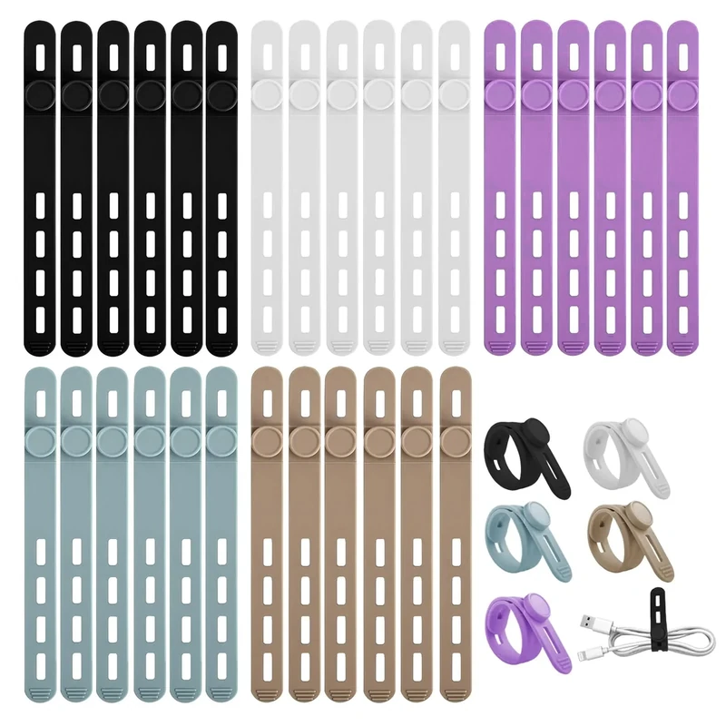 30 Pcs Cable Ties ，Silicone Cable Ties, Reusable Cord Organizer for Charger Cables, Hair Dryer, Home & Office, Flexible Cord Wraps for Electrical Wires (30 Pcs Cord Organizer)