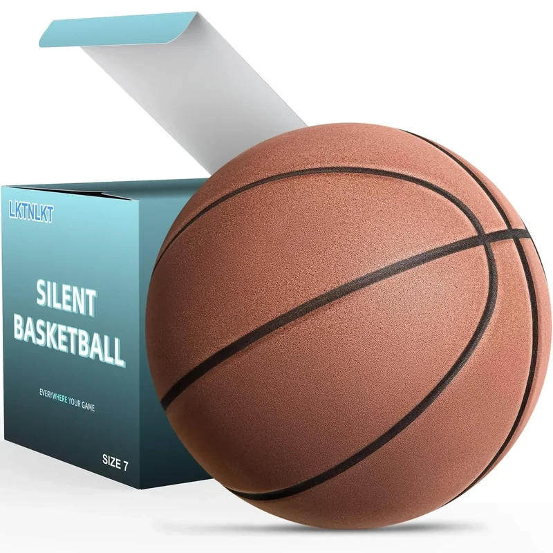 LKTNLKT Silent Basketball Size 7 (29.5") – Grooved Airless Foam Indoor Basketball for Quiet Dribbling and Indoor Training, Pro PU Material – Achieve Real Feel Higher Bounce Quieter (Brown)