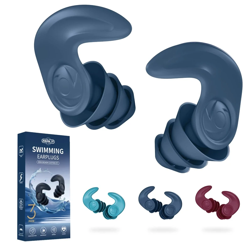 Swimming Ear Plugs for Adults – 3 Pairs Reusable Waterproof Silicone Earplugs, Soft & Comfortable Swim Ear Protection for Surfing, Diving, Pool, Showering & Water Sports
