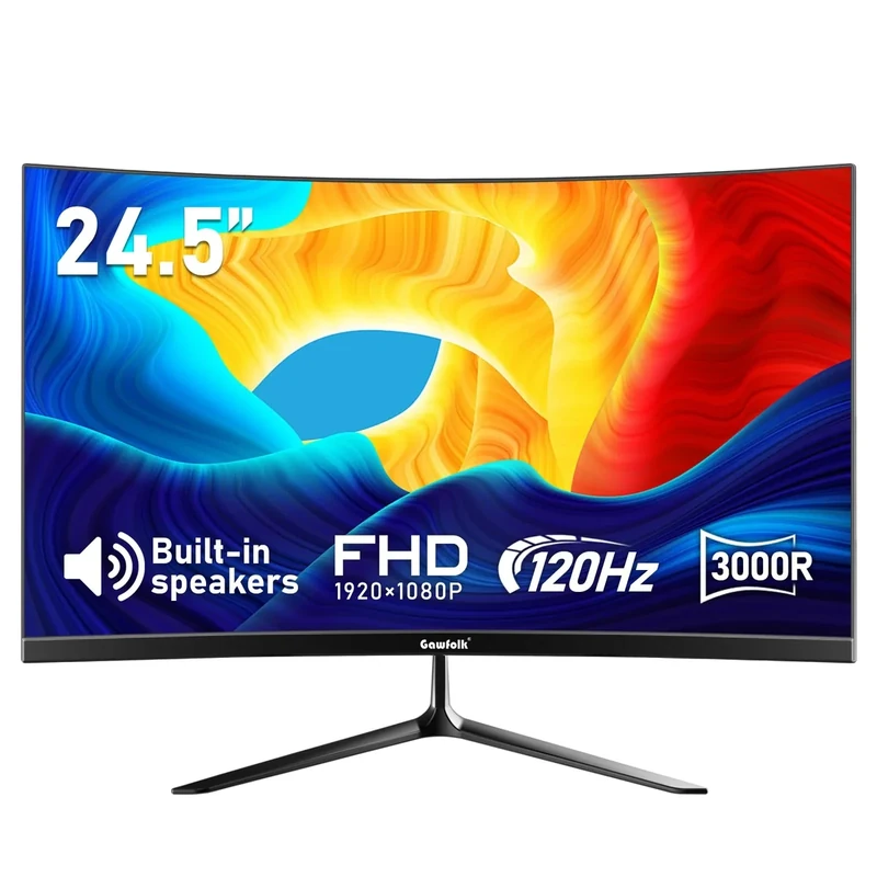 Gawfolk 24.5" Curved Gaming Monitor - 1080p, 120Hz, 3000R VA, Speakers