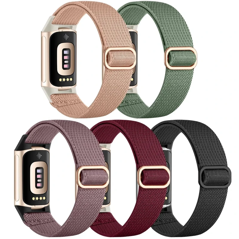 Maledan Pretty Sport Bands Compatible for Fitbit Charge 5/Charge 6 Women, Elastic Nylon Loops Strap Replacement wristbands for Fitbit Charge 6/Charge 5 Fitness Tracker accessories