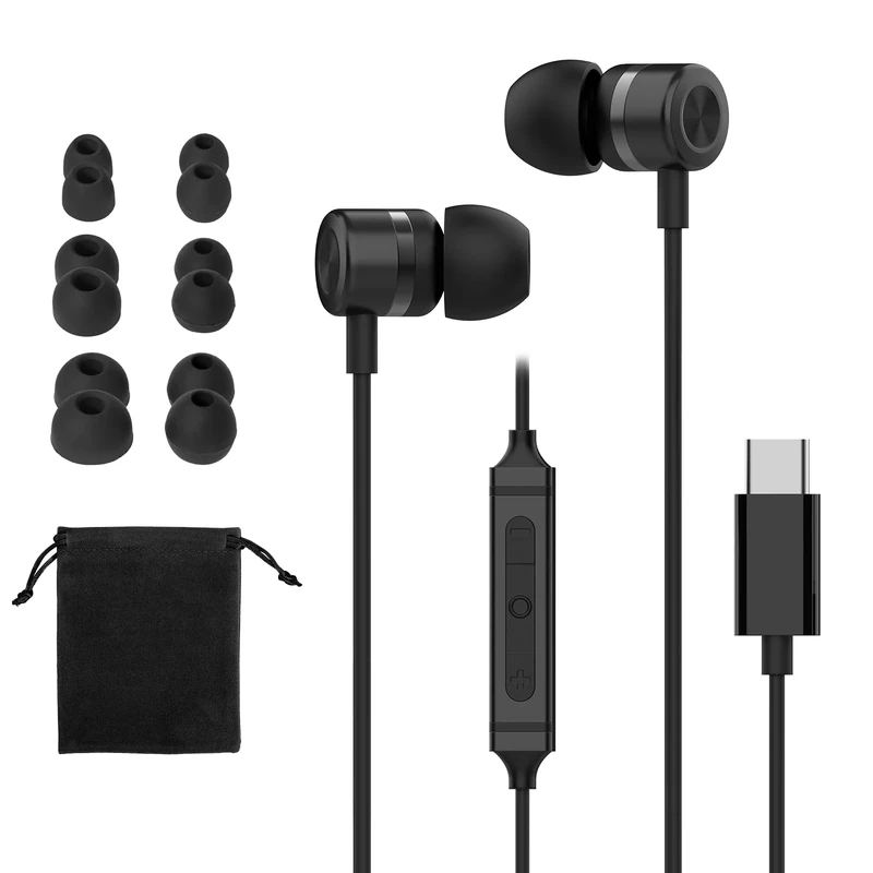 MORMOQUE USB-C Earbuds for iPhone 15/16 & Samsung - 4.9ft Tips, Bass