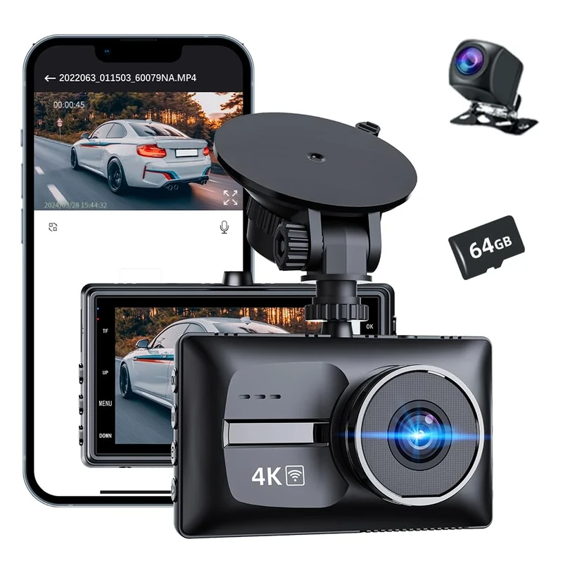 pahaa Car Dash Cam 4K Front + 1080P Rear - 5G WiFi, 170 Wide Angle
