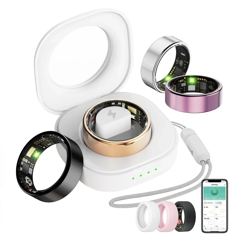 Smart Ring For Women Men, Health Tracker with Heart Rate/Blood Oxygen/Blood Pressure/Sleep Monitoring/Step Counting, IP68 Waterproof Fitness ring, No App Fees for iPhone & Android (Black, 12#)