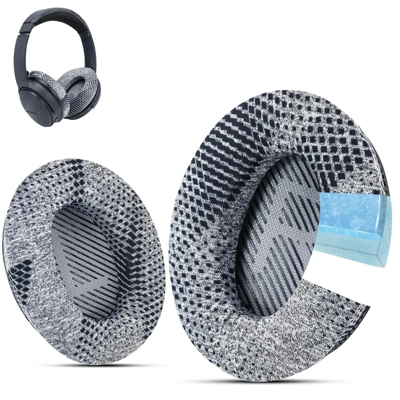 Instant-Chill Professional Bose Headphones Ear Pads, Fits Bose QuietComfort 35 ii /QC35 /QC25 /QC2 /QC15 /Ae2 /Ae2i /Ae2w /SoundTrue & SoundLink(Over-Ear), Cooling-Gel by Krone Kalpasmos – Grey Scrim