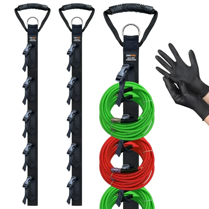 Extension Cord Organizer, 2 PCS Extension Cord Hanger with 5 Slots, Extension Cord Holder, Garage Garden Storage Straps for Cable, Hose, Rope, Tool - Image 1