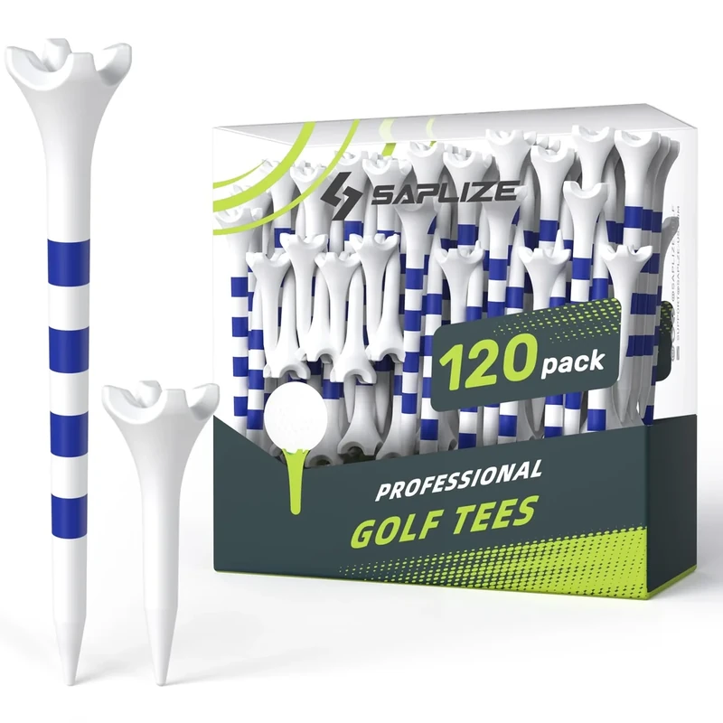 SAPLIZE Upgraded Plastic Golf Tees, Pack of 120 (1-1/2'' & 3-1/4"), Engineered to Reduce Friction & Side Spin, Unique Golf Gifts for Golfers, Blue