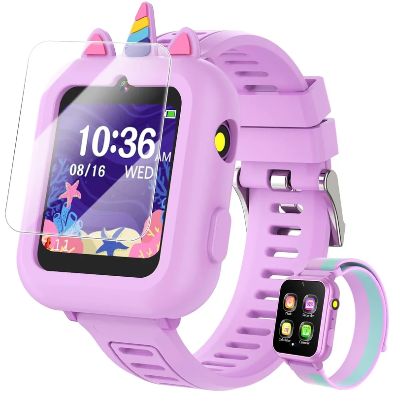 MOFGDNI Kids Smart Watch - 39 Games, Camera, Music, Pedometer, 2 Bands