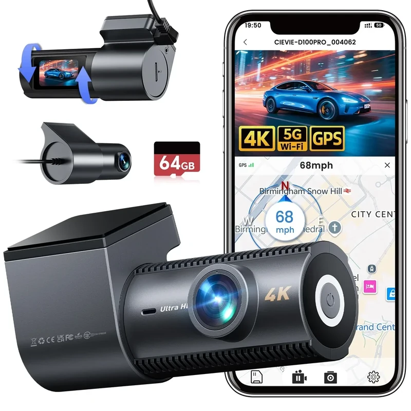 CIEVIE Dual Dash Cam 4K Front & 1080P Rear with GPS - Light Gray