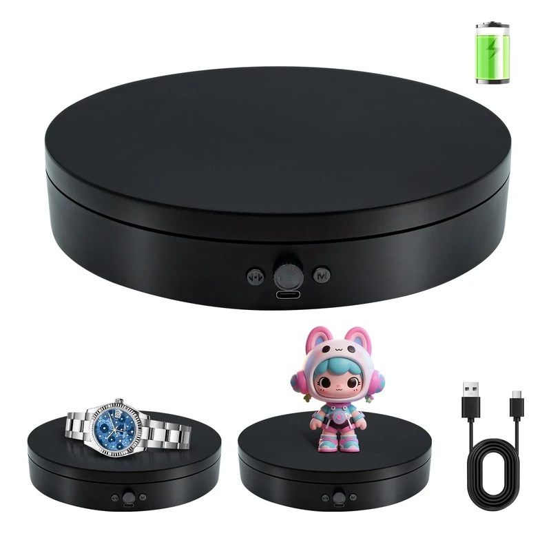 Motorized Rotating Display Stand 7.87inch, 17.6lbs Load Spinning Display Stand, 360 Electric Motorized Turntable for Photography, Rotating Platform, Rotating Display Base for Jewelry, Cake, 3D Scan
