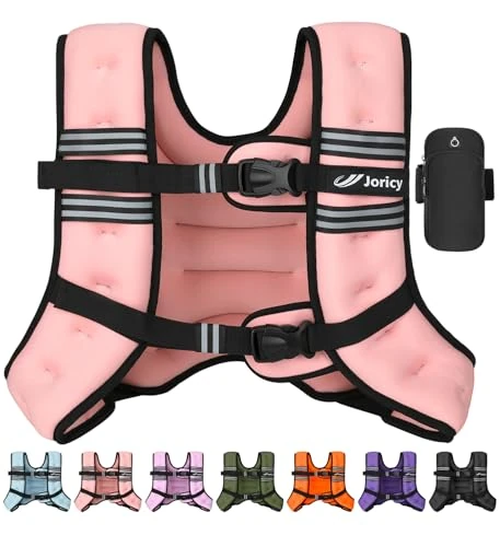 Weighted Vest for Woman Men 20lb Weight Vest with Reflective Stripe, Rucking Running Vests for Workout Walking Strength Training Weight Loss Fitness Muscle Building Weightlifting Pink