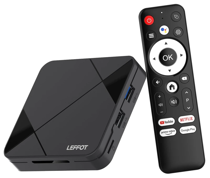 Android 14.0 TV Box 2025, LEFFOT 4K Ultra HD Streaming Device for TV, 2GB RAM + 16GB ROM, Smart TV Box with Gogle Assistant Voice Remote, HDR10, 2.4G & 5G WiFi 6, BT 5.4, RK3518 Quad Core A53