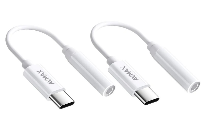 AVMAX HiFi USB-C to 3.5mm Adapter 2 Pack - Samsung S24-S20, White
