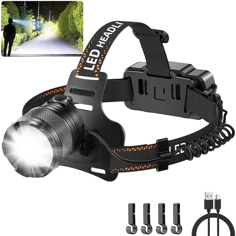 Staaricc Super Bright Aluminum Headlamp, Rechargeable Headlamp High Lumen, 90° Adjustable Focus Head Lights for Forehead, Head Lamps LED Rechargeable, Waterproof Headlamps for Adults Camping Hard Hat