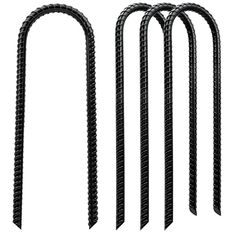 CELYND Trampoline Stakes High Wind - Heavy Duty 12 Inch U Shaped Ground Anchors - Galvanized Steel Rebar Stakes for Outdoor Camping Tent Fence Garden Decorations(4 Pack Black)