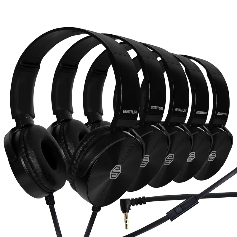 Classroom Headphones-Bulk 25-Pack, with Microphone Student On Ear Comfy Swivel Earphones for Library, School, Airplane, Kids-for Online Learning and Travel, HQ Stereo Sound 3.5mm Jack (Black Set)