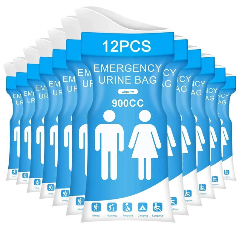 whpqhw 12 PCS Disposable Urine Bags,900ML Pee Bags for Travel for Women and Men, Portable Emergency Urine Bag with Leakproof Seal for Road Trips, Camping, Hiking, Traffic Jams,Pregnant, Patients