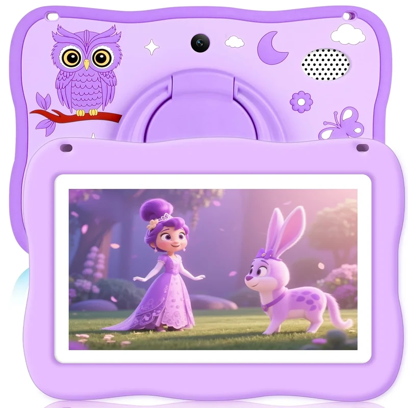 Kids Tablet 7IN Toddler Tablet for Kids, Children Tablets for Toddlers with Parental Controls, Camera, Shockproof Case, Kids Learning Apps Pre-installed Kid’s Educational Tablets for Boy Girl (purple)