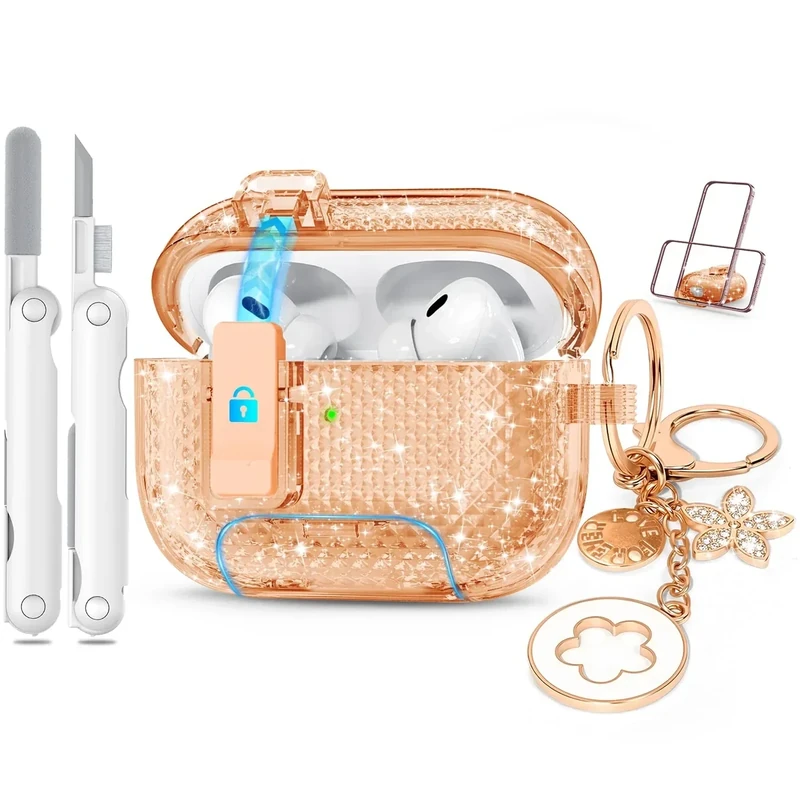joremx Rose Gold AirPods Pro Case with Lock & Bling Keychain - TPU