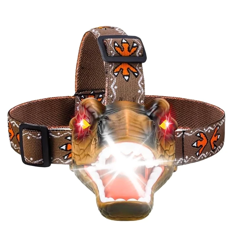 Niovexium LED Dinosaur Headlamp for Kids, Children's Toy Flashlight T-Rex Dinosaur Toys for Age 3 4 5 6 7 8 9 Years Old Kids, Camping Hiking Gear for Boys(Brown)