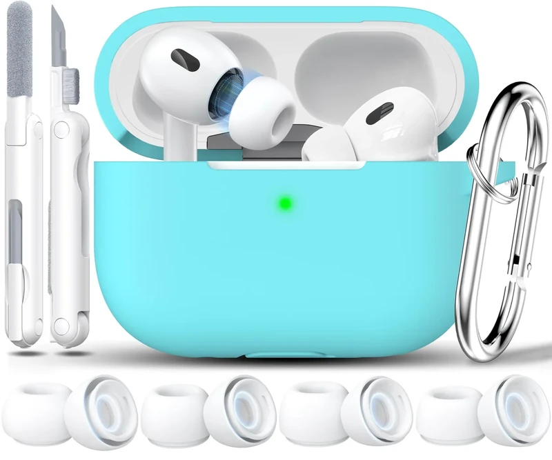 RFUNGUANGO Mint Green Silicone Case for AirPods Pro 2 & 1st Gen + Kit