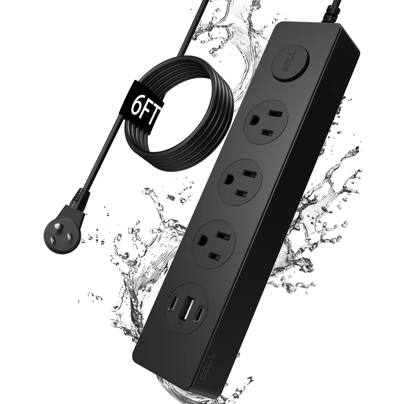 SOLL IPX9 Outdoor Power Strip - 3 Outlets, 3 USB (2 USB-C), 6ft Surge