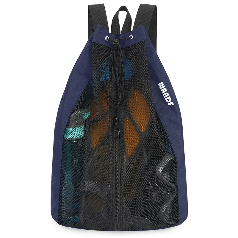 WANDF Swim Bag Mesh Drawstring Backpack Beach Backpack for Swimming, Gym, and Workout Gear(Dark Blue)